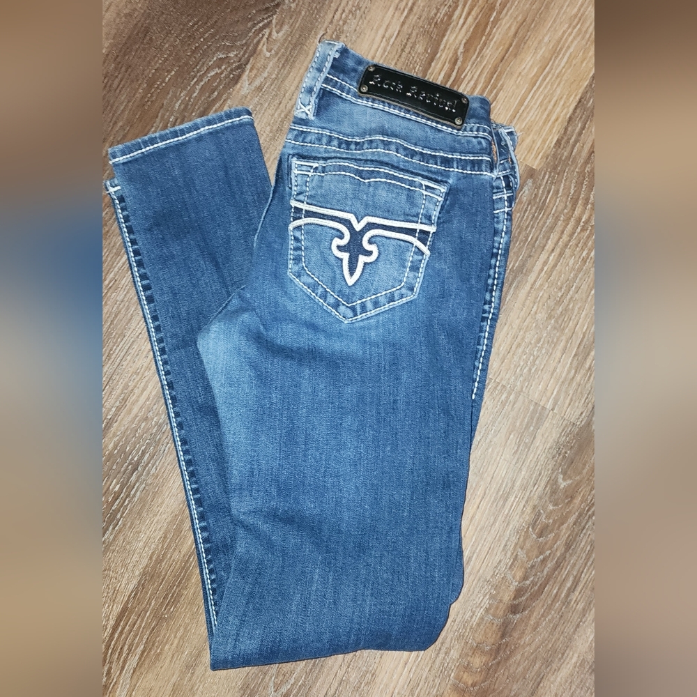 Rock Revival Womens Dark Blue Pearl Skinny Jeans Sz 28 Country Casual